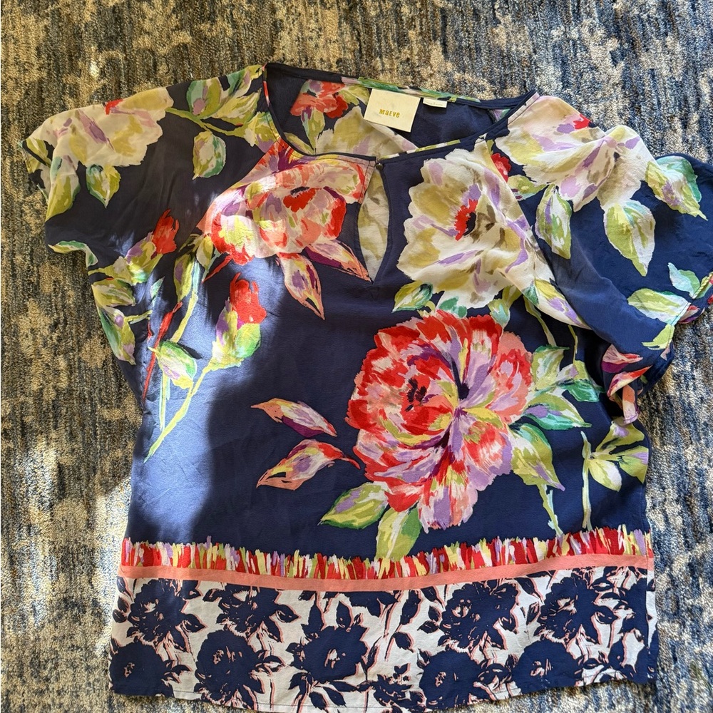Maeve Gardenia Floral Silk Blouse